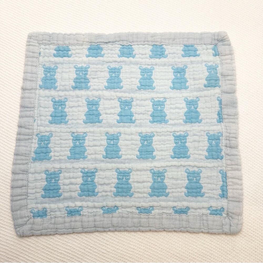 ANGEL DEAR Baby Security Blanket Lovey Blue Teddy Bear Muslin Cotton Square